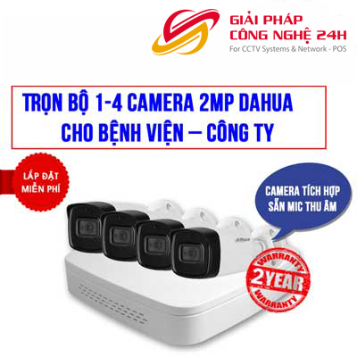 Trọn bộ 1-4 camera 2MP DAHUA cho Phòng khám – Công ty nhỏ